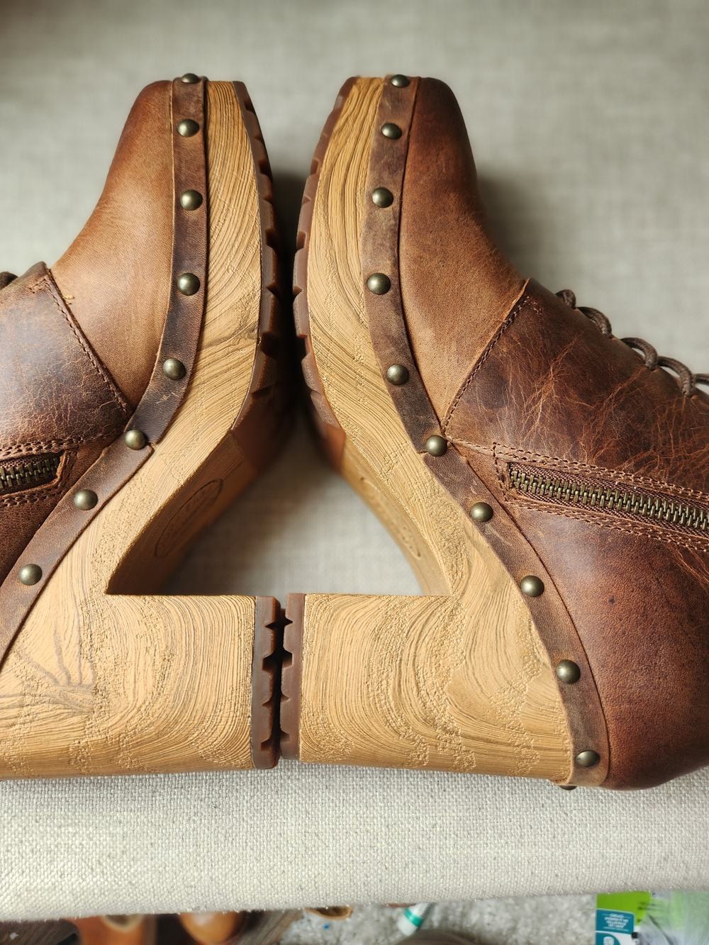 Kork-Ease Brown Leather Lace-Up Platform Booties Shearborn 7.5 Boho Clog Boot - Picture 9 of 13